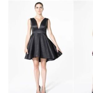 RW & Co. X Elle Women's Size 12 Black Jacquard Sleeveless Deep V Neck Dress